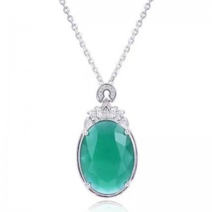 925 plata esterlina sintética malay jade gema colgante collar de mujer