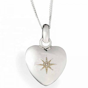 Collares de cremación Colgante de corazón de plata de ley 925 Colgante de circonita cúbica Colgante de estrella de corazón