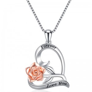 Collar con colgante de corazón de rosa de plata de ley 925 collar personalizado grabado diseño 2020